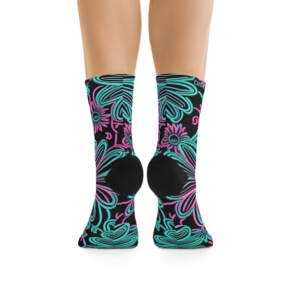 DISCO LEMONADE, Recycled, Poly Socks, Neon, UV, Daisy, Rave,Festival, Socks - Picture 2 of 7